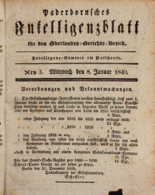 Paderbornsches Intelligenzblatt Mittwoch 8. Januar 1840