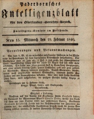 Paderbornsches Intelligenzblatt Mittwoch 19. Februar 1840