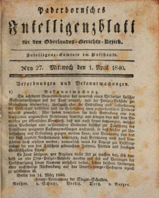 Paderbornsches Intelligenzblatt Mittwoch 1. April 1840