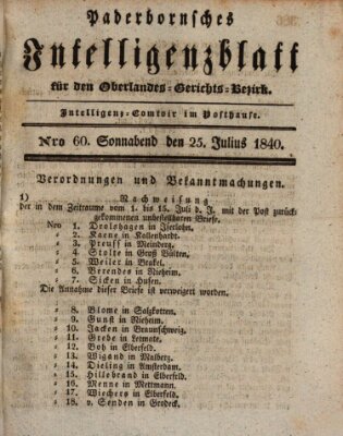Paderbornsches Intelligenzblatt Samstag 25. Juli 1840