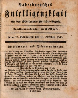 Paderbornsches Intelligenzblatt Samstag 10. Oktober 1840