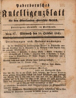 Paderbornsches Intelligenzblatt Mittwoch 28. Oktober 1840