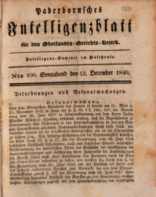 Paderbornsches Intelligenzblatt Samstag 12. Dezember 1840