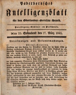 Paderbornsches Intelligenzblatt Samstag 27. März 1841