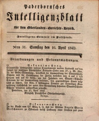 Paderbornsches Intelligenzblatt Samstag 16. April 1842