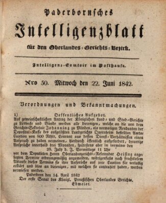 Paderbornsches Intelligenzblatt Mittwoch 22. Juni 1842