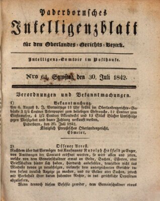 Paderbornsches Intelligenzblatt Samstag 30. Juli 1842