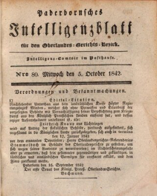 Paderbornsches Intelligenzblatt Mittwoch 5. Oktober 1842