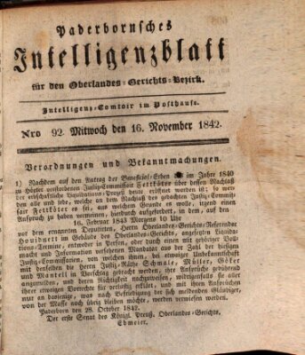 Paderbornsches Intelligenzblatt Mittwoch 16. November 1842