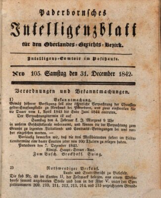 Paderbornsches Intelligenzblatt Samstag 31. Dezember 1842