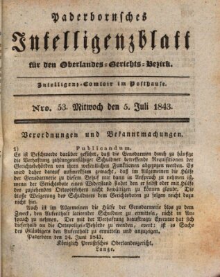 Paderbornsches Intelligenzblatt Mittwoch 5. Juli 1843