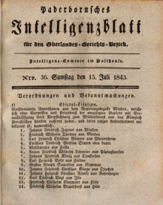 Paderbornsches Intelligenzblatt Samstag 15. Juli 1843