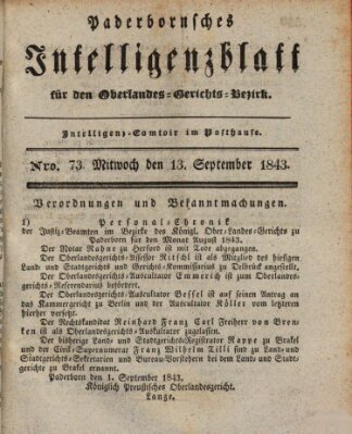 Paderbornsches Intelligenzblatt Mittwoch 13. September 1843