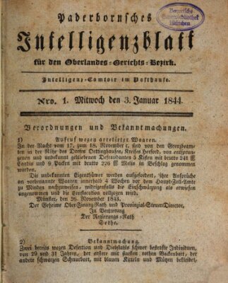 Paderbornsches Intelligenzblatt Mittwoch 3. Januar 1844