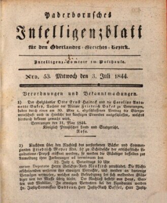 Paderbornsches Intelligenzblatt Mittwoch 3. Juli 1844