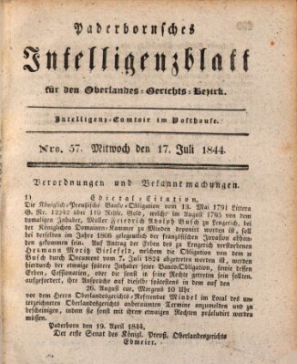 Paderbornsches Intelligenzblatt Mittwoch 17. Juli 1844