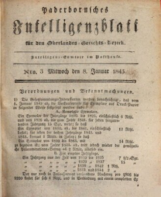 Paderbornsches Intelligenzblatt Mittwoch 8. Januar 1845