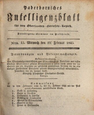 Paderbornsches Intelligenzblatt Mittwoch 19. Februar 1845