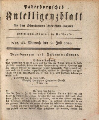 Paderbornsches Intelligenzblatt Mittwoch 2. Juli 1845