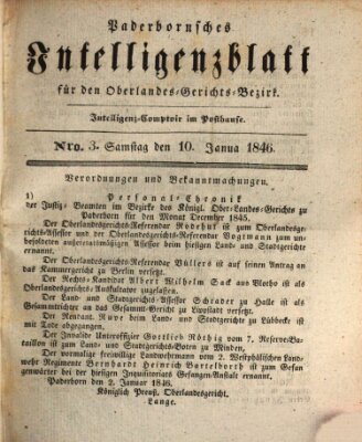 Paderbornsches Intelligenzblatt Samstag 10. Januar 1846