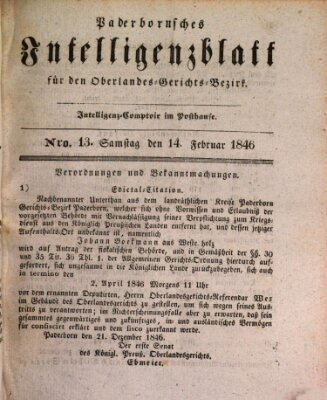 Paderbornsches Intelligenzblatt Samstag 14. Februar 1846