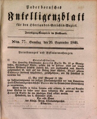 Paderbornsches Intelligenzblatt Samstag 26. September 1846