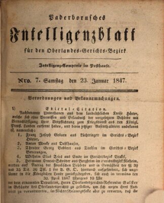 Paderbornsches Intelligenzblatt Samstag 23. Januar 1847