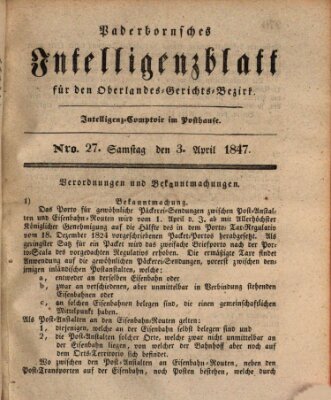 Paderbornsches Intelligenzblatt Samstag 3. April 1847