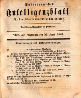 Paderbornsches Intelligenzblatt Mittwoch 23. Juni 1847
