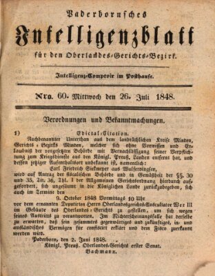 Paderbornsches Intelligenzblatt Mittwoch 26. Juli 1848