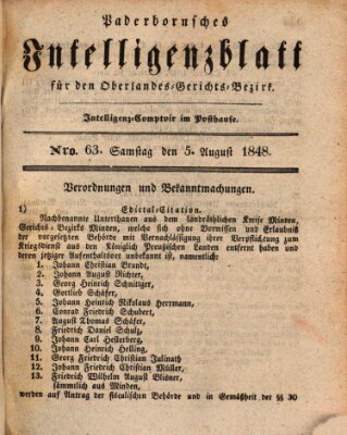 Paderbornsches Intelligenzblatt Samstag 5. August 1848
