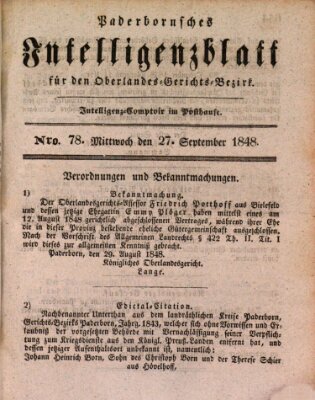 Paderbornsches Intelligenzblatt Mittwoch 27. September 1848