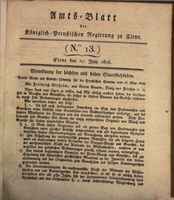 Amtsblatt der Königlichen Regierung zu Cleve Mittwoch 17. Juli 1816