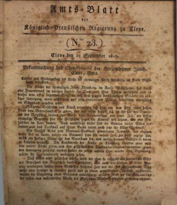 Amtsblatt der Königlichen Regierung zu Cleve Mittwoch 25. September 1816