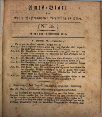 Amtsblatt der Königlichen Regierung zu Cleve Mittwoch 18. Dezember 1816
