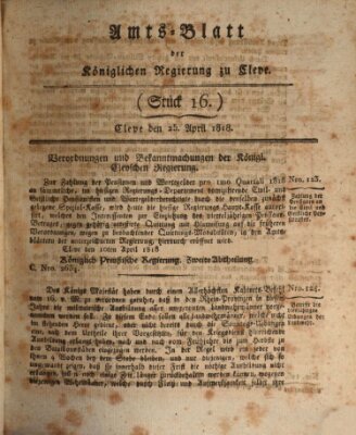 Amtsblatt der Königlichen Regierung zu Cleve Samstag 25. April 1818