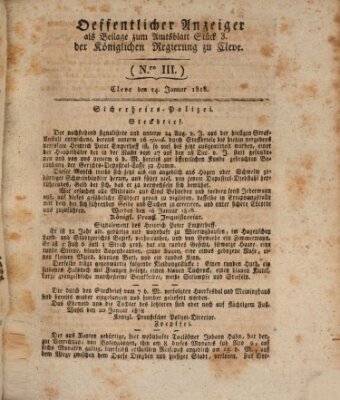 Amtsblatt der Königlichen Regierung zu Cleve Samstag 24. Januar 1818