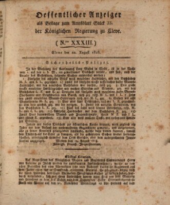 Amtsblatt der Königlichen Regierung zu Cleve Samstag 22. August 1818