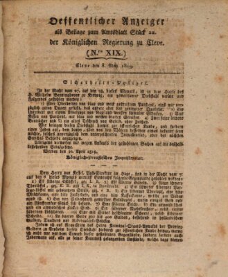 Amtsblatt der Königlichen Regierung zu Cleve Samstag 8. Mai 1819