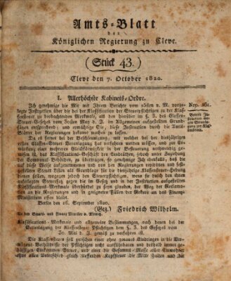 Amtsblatt der Königlichen Regierung zu Cleve Samstag 7. Oktober 1820