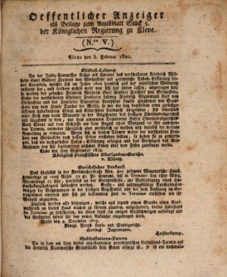 Amtsblatt der Königlichen Regierung zu Cleve Samstag 5. Februar 1820