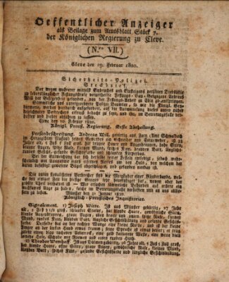 Amtsblatt der Königlichen Regierung zu Cleve Samstag 19. Februar 1820