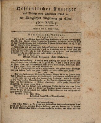 Amtsblatt der Königlichen Regierung zu Cleve Samstag 6. Mai 1820