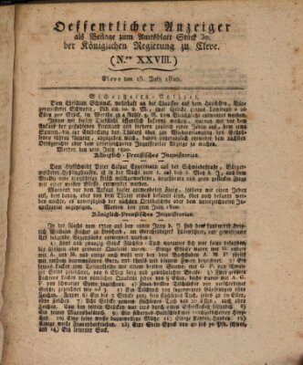 Amtsblatt der Königlichen Regierung zu Cleve Samstag 15. Juli 1820