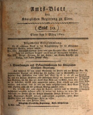 Amtsblatt der Königlichen Regierung zu Cleve Samstag 3. März 1821