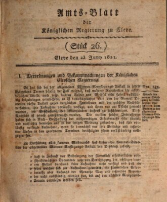 Amtsblatt der Königlichen Regierung zu Cleve Samstag 23. Juni 1821