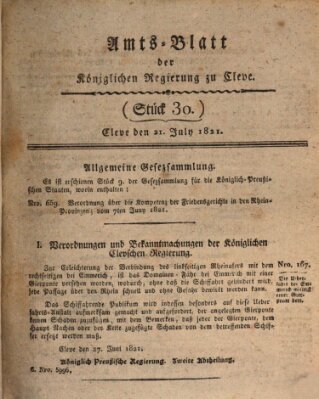 Amtsblatt der Königlichen Regierung zu Cleve Samstag 21. Juli 1821