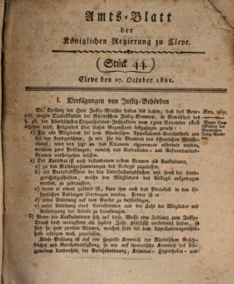 Amtsblatt der Königlichen Regierung zu Cleve Samstag 27. Oktober 1821