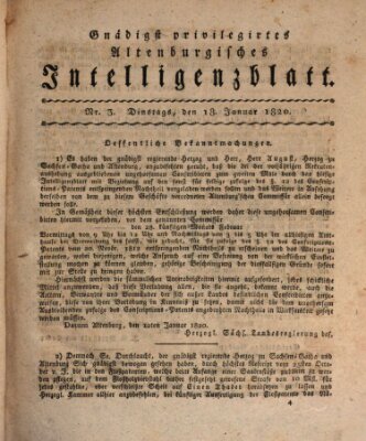 Gnädigst privilegiertes Altenburgisches Intelligenzblatt Dienstag 18. Januar 1820