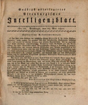Gnädigst privilegiertes Altenburgisches Intelligenzblatt Dienstag 23. Mai 1820